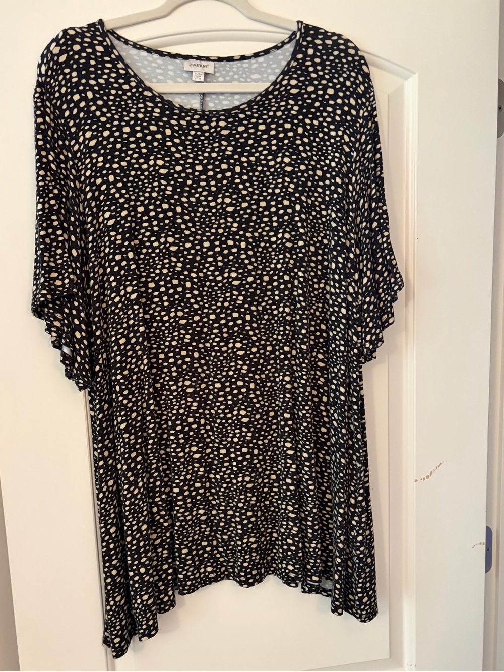 Avenue Black Top with Cream Dot Print and Flutter Sleeves